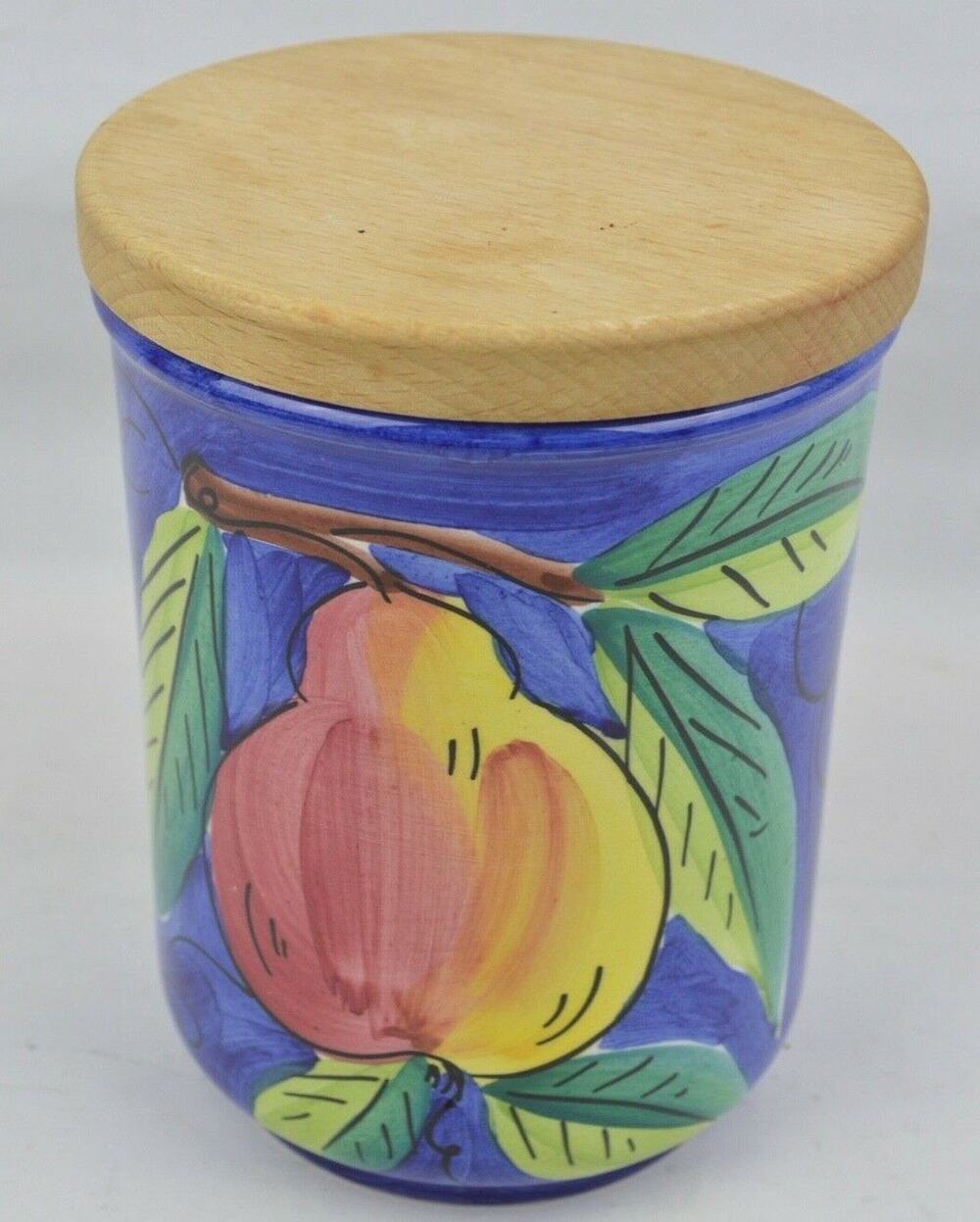Starbucks Coffee Ceramic Canister Jar Italy 6" Blue Fruit Hand-Painted w/ Lid